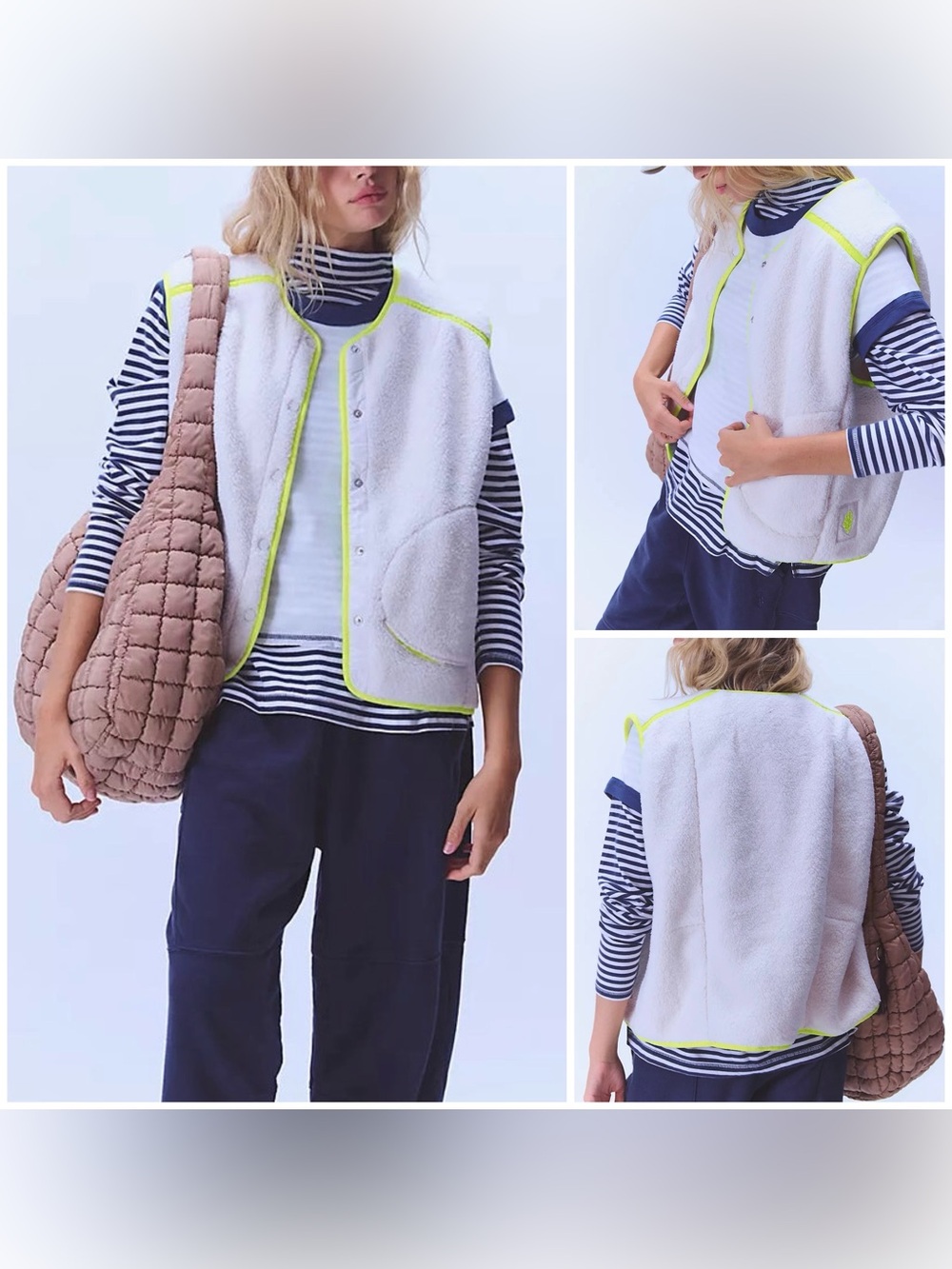 NWT Free People FP Movement Keep It Cozy Fleece Vest- ivory white yellow - small